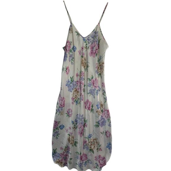 Vintage Dentelle Satin Floral Slip Dress Spaghetti‎ Strap Ivory Pastel Size Med - Picture 1 of 6